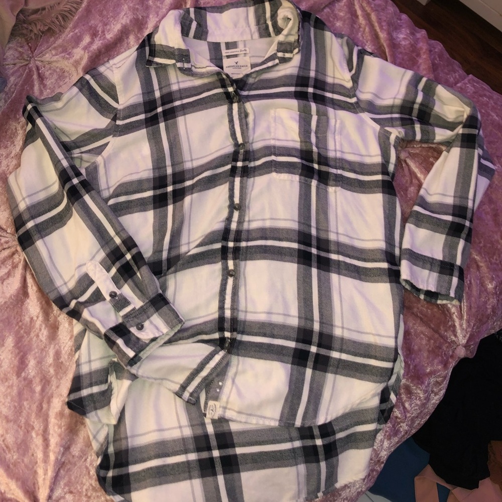 American Eagle Button Flannel | L | White & Black